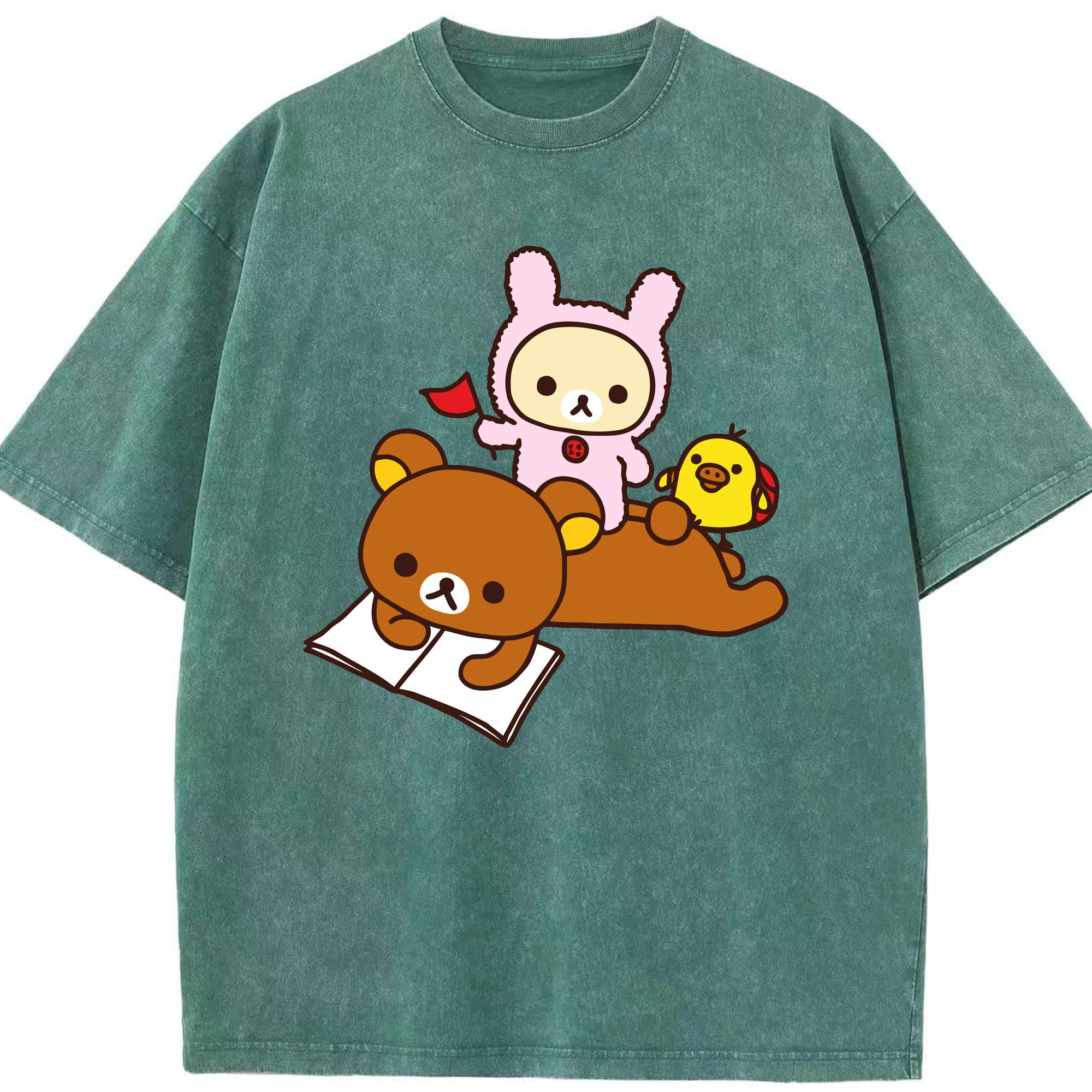 （画像用） リラックマ リラックマ キイロイトリ Rilakkuma Korilakkuma Kiiroitori 綿100% ヴィンテージ風 半袖Tシャツ（フロントプリント）